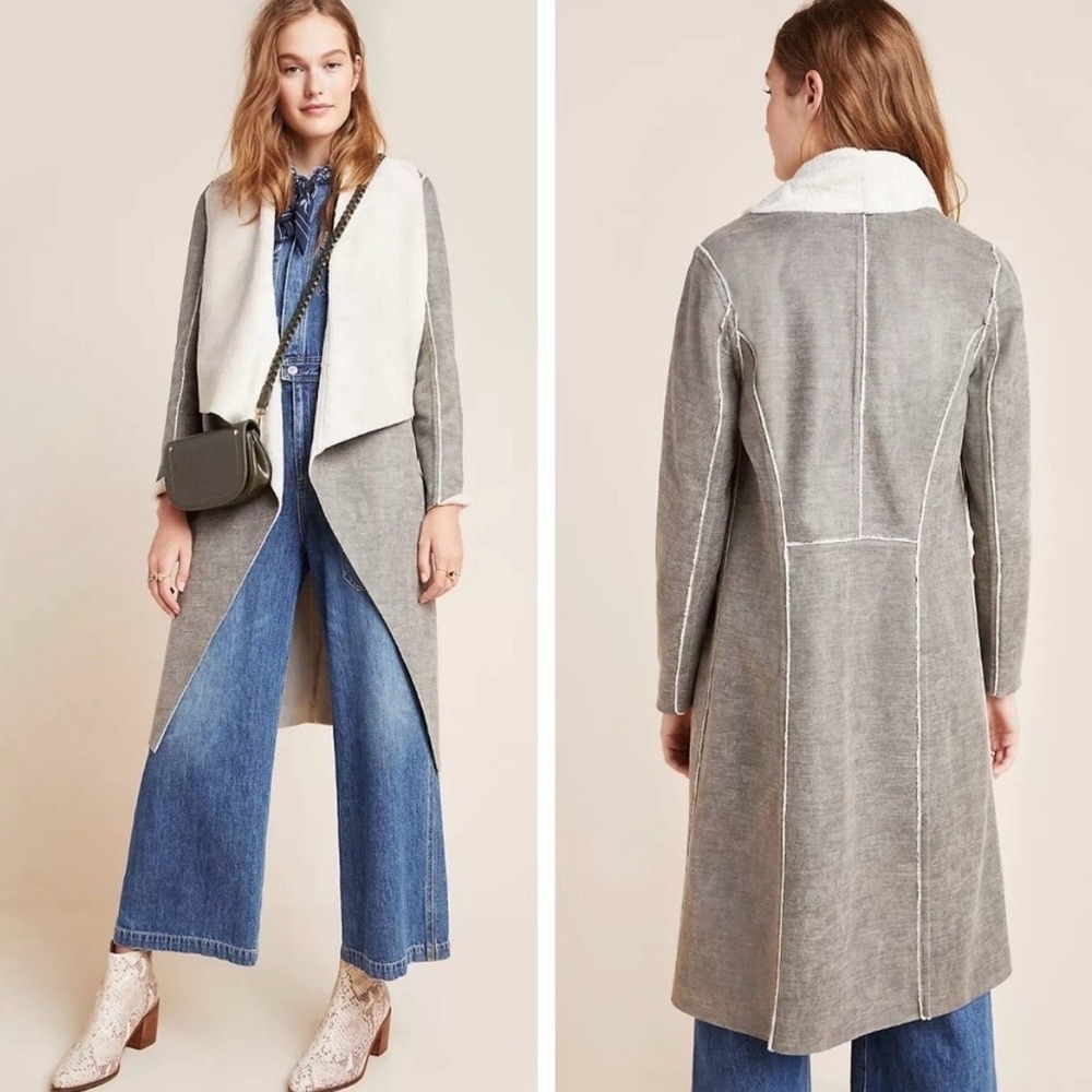 Anthropologie X Amadi Camilla Sueded Sherpa Jacket Faux Suede & Shearling Sz 2X - Picture 2 of 10